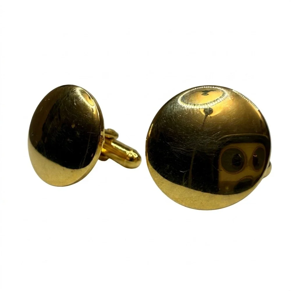 Classic Minimalist Gold Tone Domed Cufflinks Mens Formal Dress Shirt Accessories
